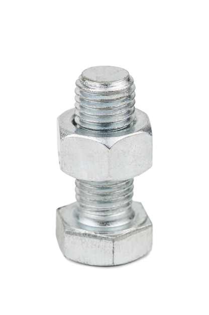 Nut on bolt on white background