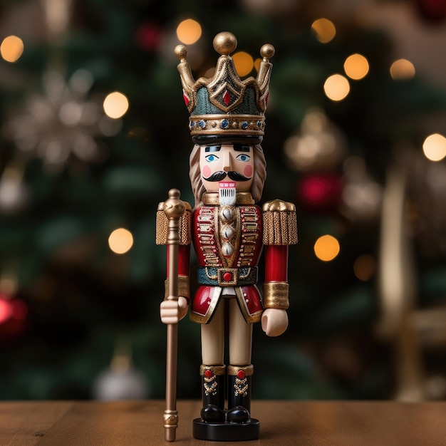 Photo nutcracker prince holding a sparkling scepter