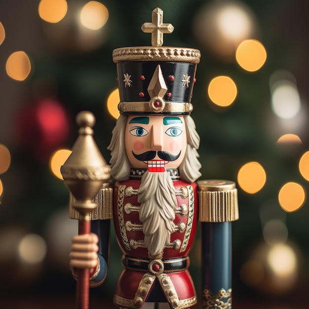 Nutcracker prince holding a sparkling scepter