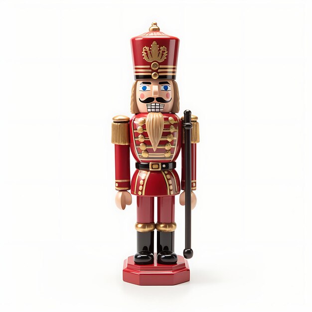 Photo nutcracker toy decoration red gold and brown soldier shape a isolated on white background