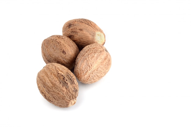 Nutmeg isolated. Close up.