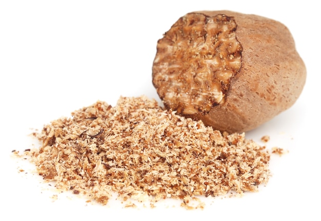 Nutmeg or Jaifal Spice over white background