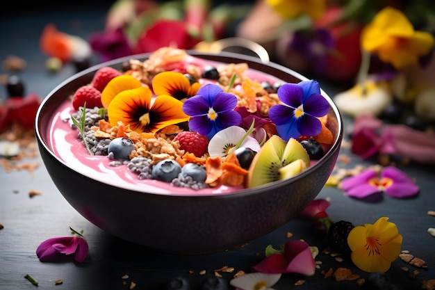 Nutrientpacked breakfast with a burst of fruity flavors in a rainbow smoothie bowl