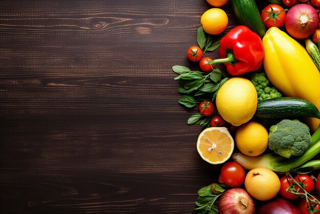 NutrientRich Healthy Food Fresh Vegetables and Fruits on Ash Wooden Background Created with generati