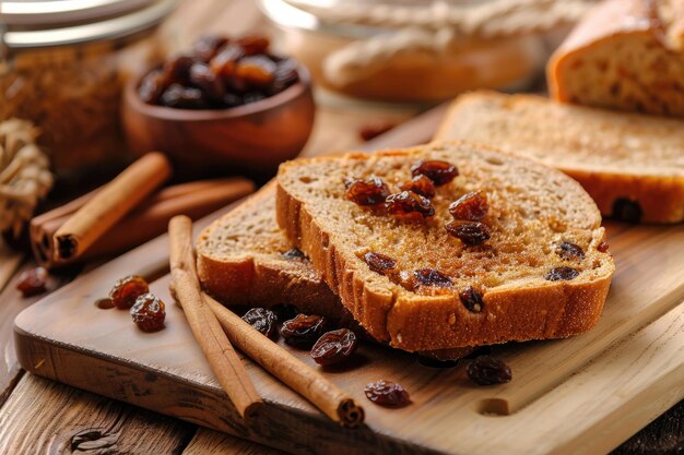 Photo nutrientrich whole grain bread with cinnamon and raisins and healthy french toast