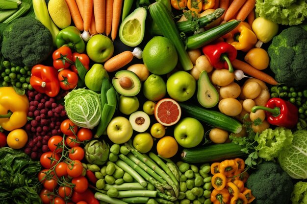 Nutritious clean eating layout variety of fresh vegetables for vegetarian diet