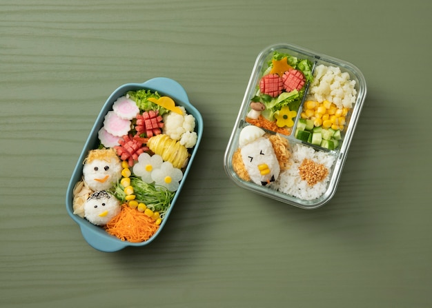 Nutritious cute children's food  flat lay