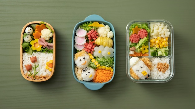 写真 栄養価の高いかわいい子供向け食品の上面図