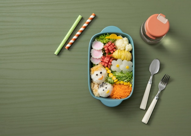 Nutritious cute children's menu flat lay