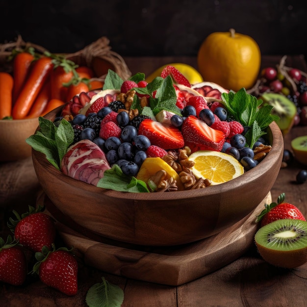 Photo nutritious and healthy food plate fresh and colorful generative ai