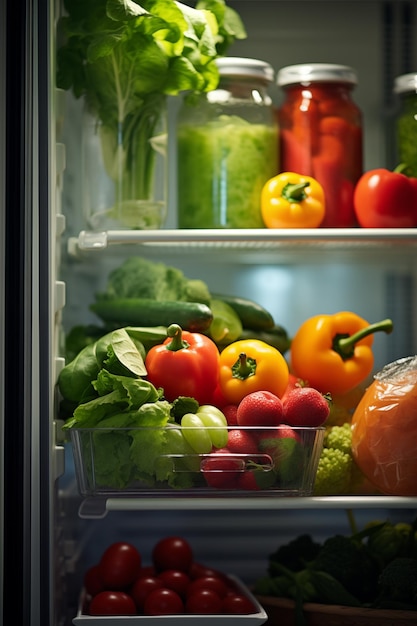 Nutritious Meals backdrop vegetables Refrigerator with food Veganism vegetarianism Healthy Eating