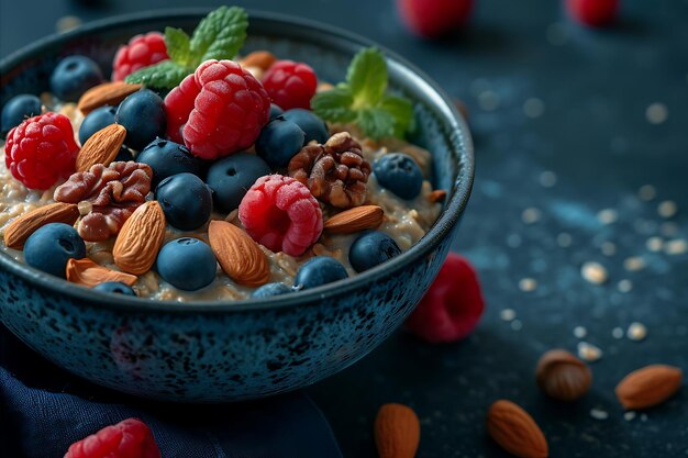 Nutritious Oatmeal Bowl with Nuts and Berries