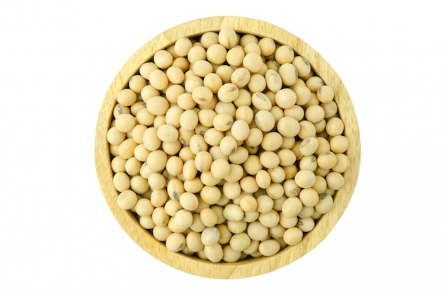 nutritious soybeans in a wooden bowl