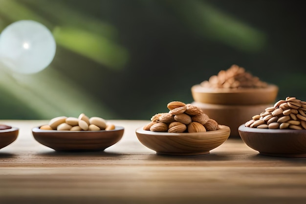 nuts and almonds on a wooden table