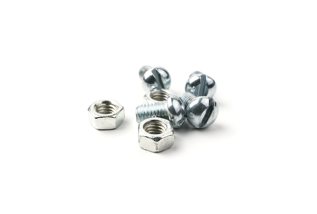 Nuts and bolts on a white background