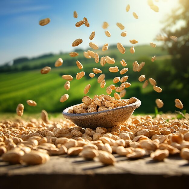 Nuts Cascading Ground Nuts Being Poured into a Bowl from a Low Height