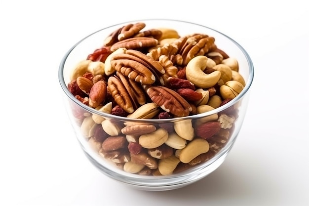 Nuts and dried fruits isolated on white background