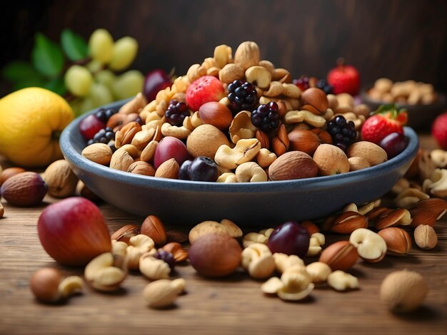 Nuts and Fruit Pile on Table