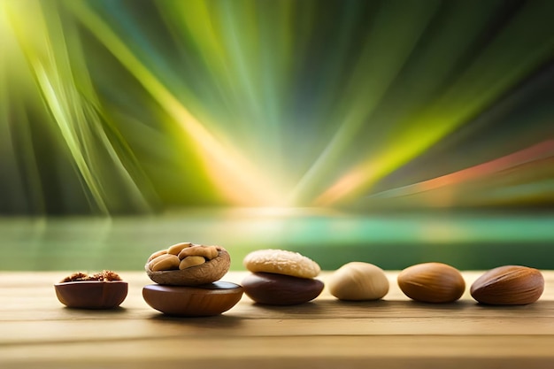 nuts and nuts on a table with a colorful background
