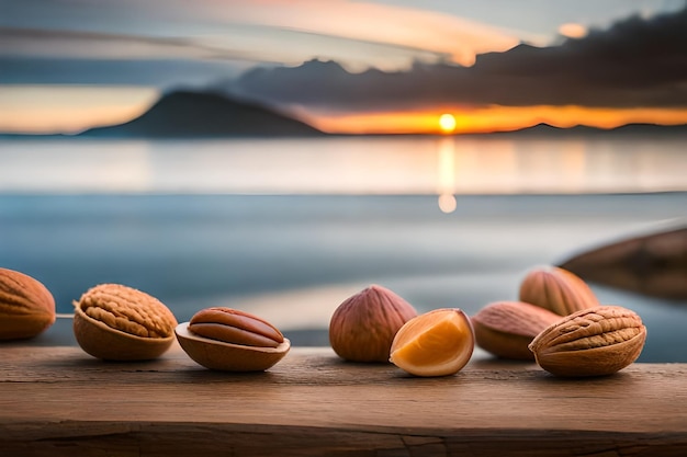 nuts and a sunset on a table