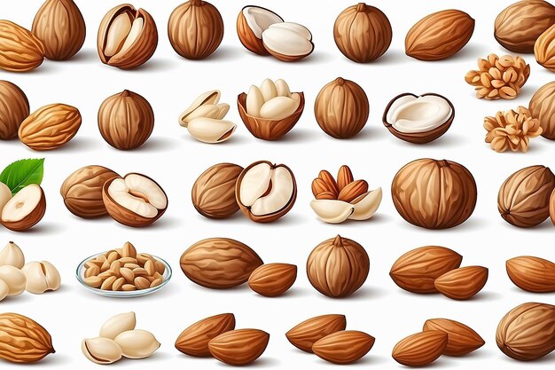 Photo nuts vector realistic mock up greek walnuts almonds and hazelnuts 3d detailed design packages