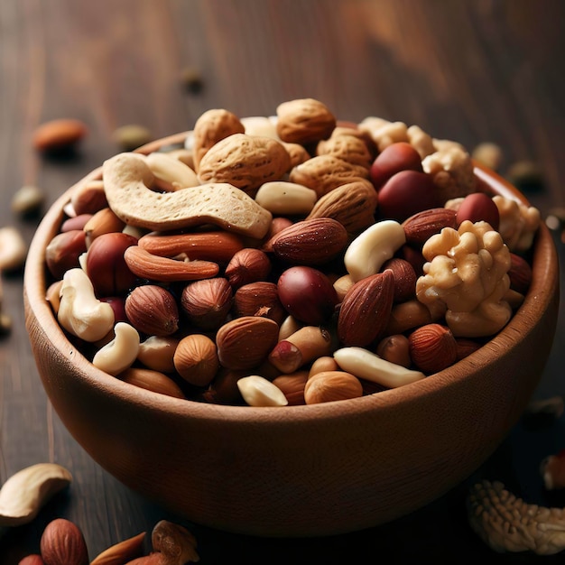 Nutty bowl of organic fresh healthy snacks