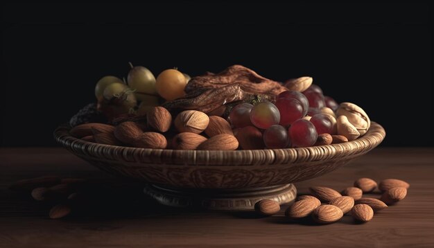 Nutty snack bowl Almonds walnuts hazelnuts pecans generated by artificial intelligence