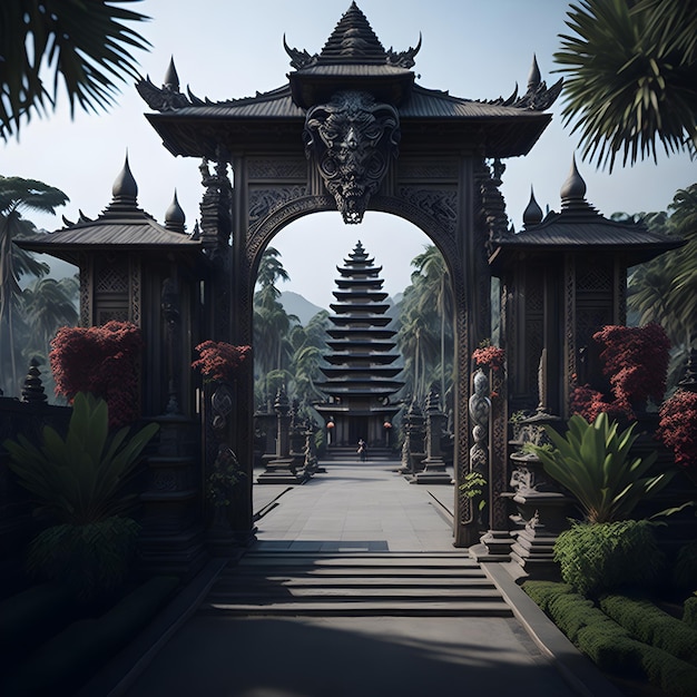 ナイピ・バリの静寂の日 寺院の門はバリの文化と宗教的な儀式として