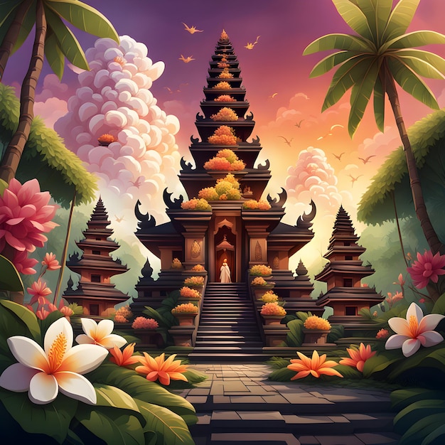 写真 壮大な寺院があるインドネシアのバリ島で行われるニュピの祭典