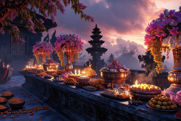 Photo nyepi ceremony offerings for indonesian hindus