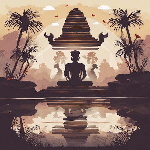 Nyepi Day Background Illustration With The Temple At Sunset