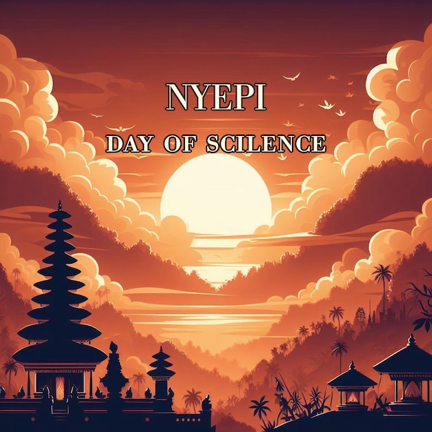Фото Иллюстрация фона дня тишины найпи с храмом на закате