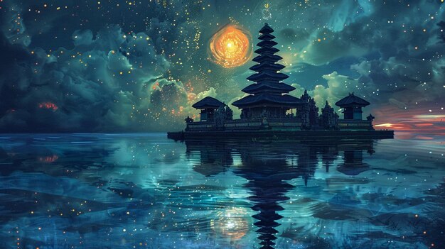 Photo nyepi day of silence background image with a setting temple