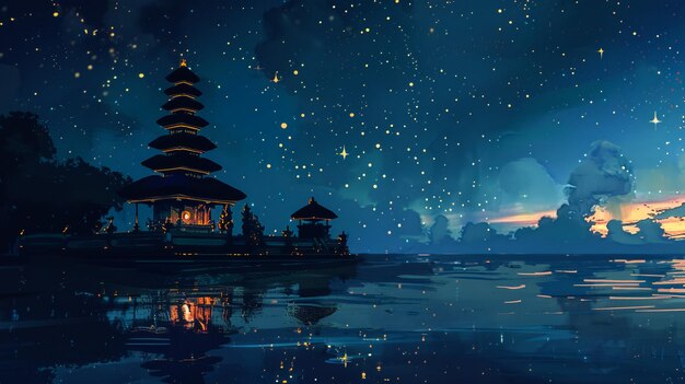 Photo nyepi day of silence background image with a setting temple