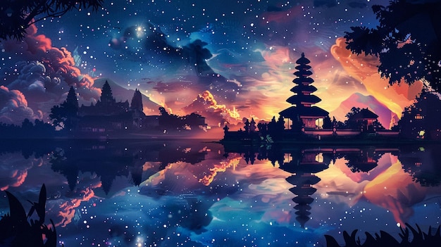 Nyepi Day of Silence background image with a setting temple