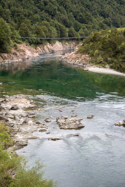 NZ longest swingbridge over the Buller Gorge in New Zealand