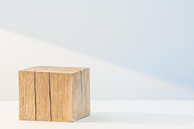 Oak cube on a white background organic natural podium