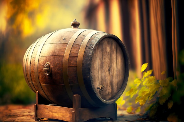 Oak old wine barrel on blurred background