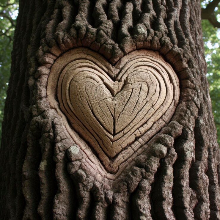 Photo an oak tree bark exhibiting a heart meticulously etched into it ai generative