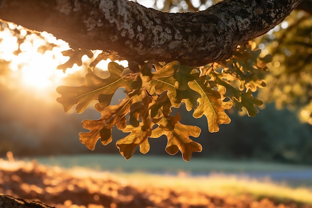 Oak tree leaves in the sun