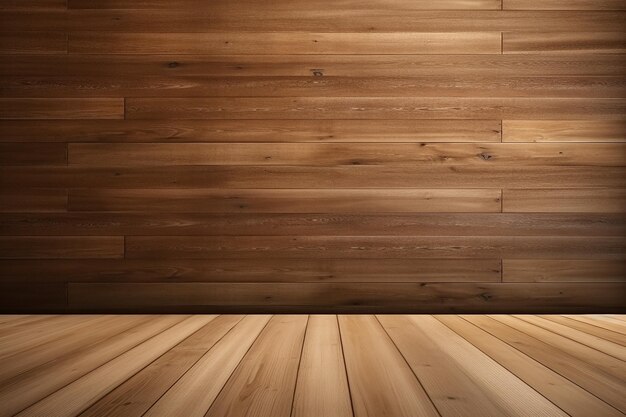 Oak wood platform or floor with wooden wall