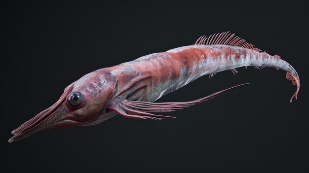 Photo oarfish in the solid black background