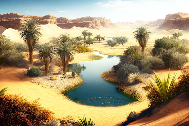 Oase in het landschap van de woestijnwaterpalmen