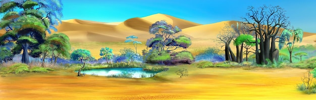 Oasis in the desert illustration