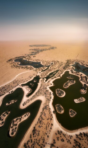 Foto oasis lakes in de woestijn bij dubai, verenigde arabische emiraten, genomen in mei 2022