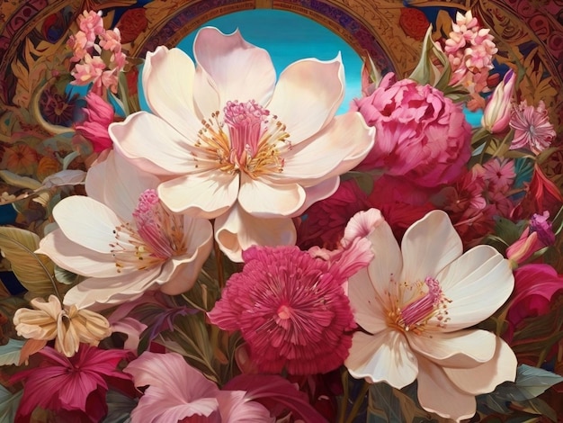 오아시스 메이제스티 아라비아 꽃 들 이 반이는 꽃 을 피우고 있다