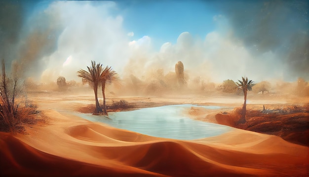 An oasis with water in the desert