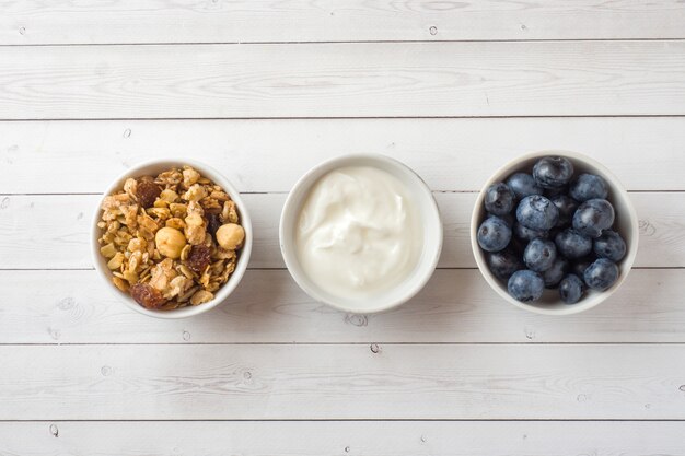 Oat flakes, granules and nuts muesli with blueberries. The concept of healthy food, Breakfast.