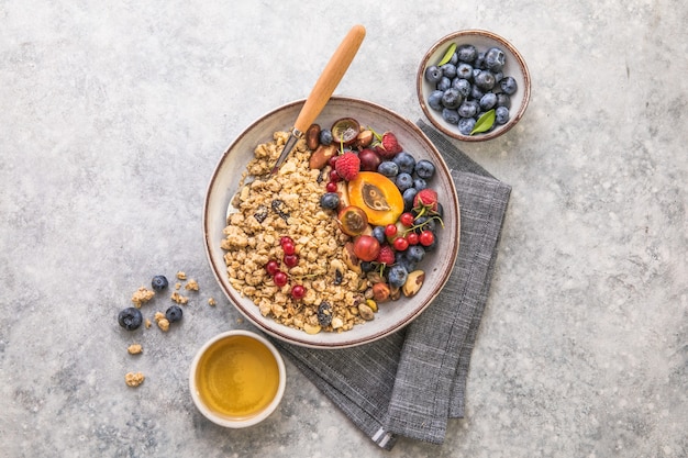 Oat granola with fruits  blueberries with crunchy oat