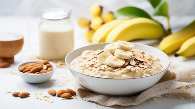 Oat Porridge with Almonds Peanut Butter and Banana